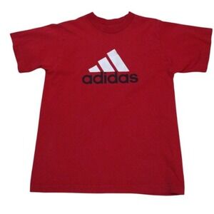 Adidas T-Shirt Men Boys Large Red Short Sleeve Graphic Logo Crew Neck Skateboard